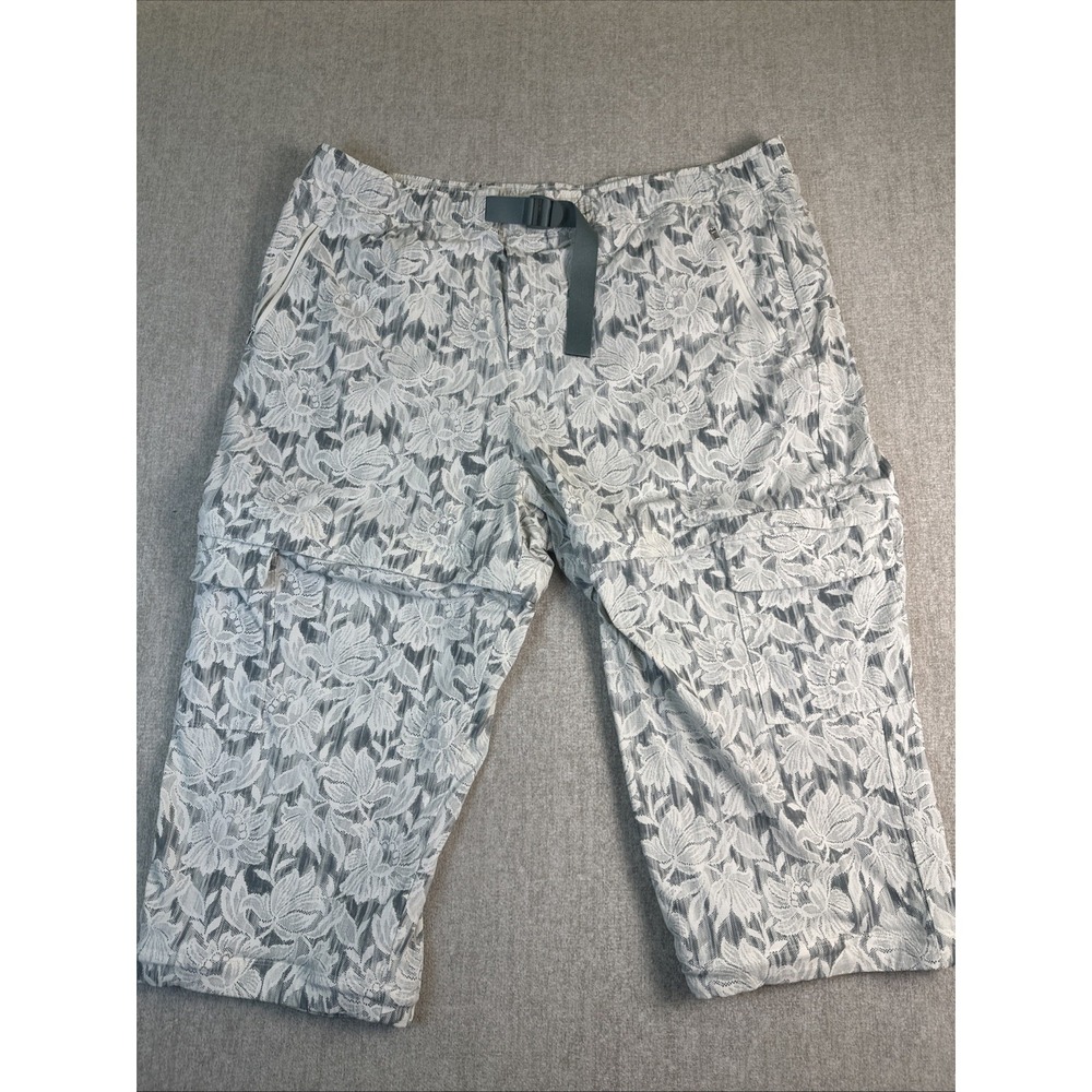 Athleta Trekkie Convertible Capri Pants Womens 22 Green‎ White Floral Zip Off
